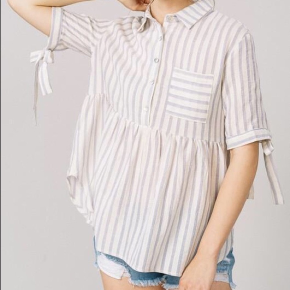 The Sue Stripe Babydoll Boho Top is a casual style